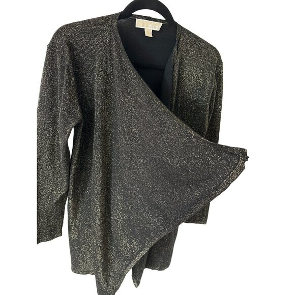 Michael Kors Open Waterfall Cardigan Sweater size Small Black Gold Long Sleeve - Picture 2 of 4
